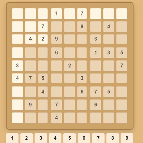 A Sudoku board part filled in