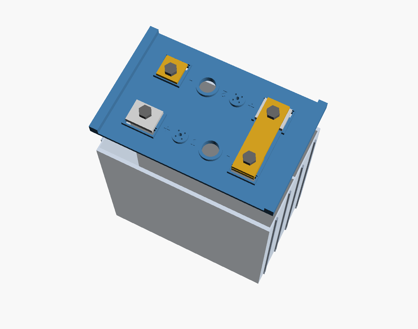 Exploded CAD view of a two-by-two battery cell pack